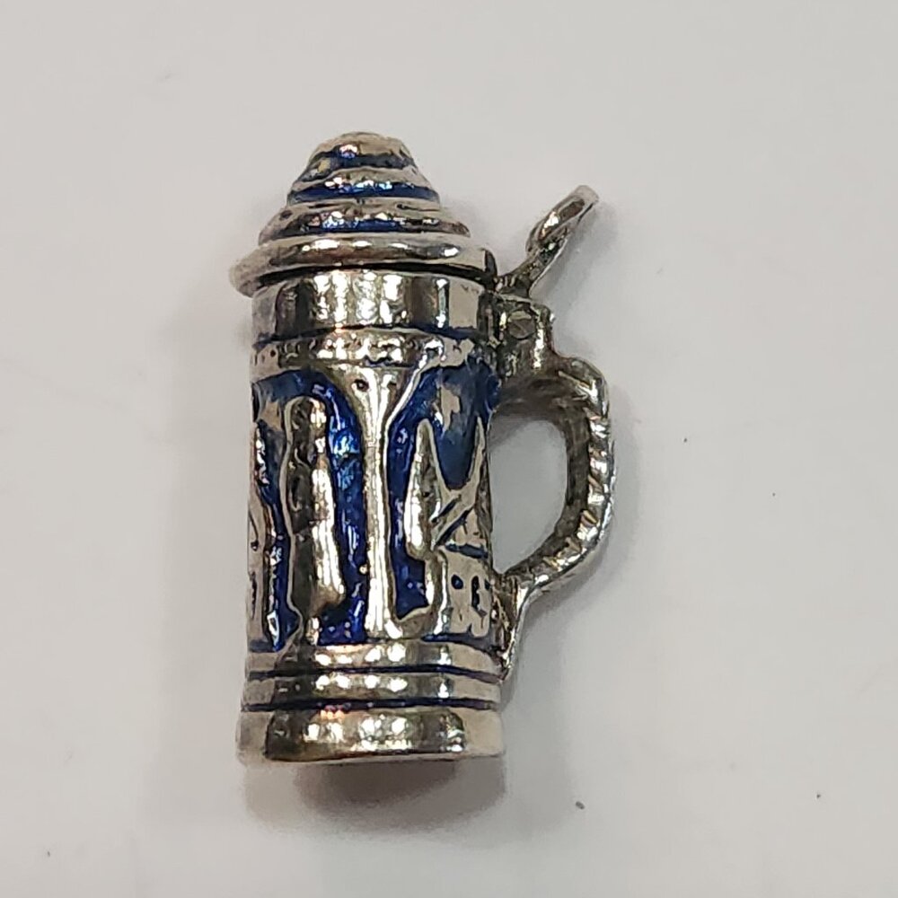 NWOT Vintage Sterling Silver/Blue Enamel 3D Hinged Lid German Beer Stein Charm